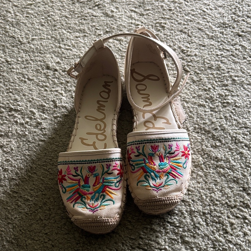 Sam Edelman Cream Multicolor Embroidered Espadrilles